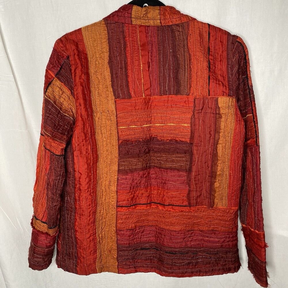 Vintage Chicos Silk Shacket Patchwork Metallic Bu… - image 2